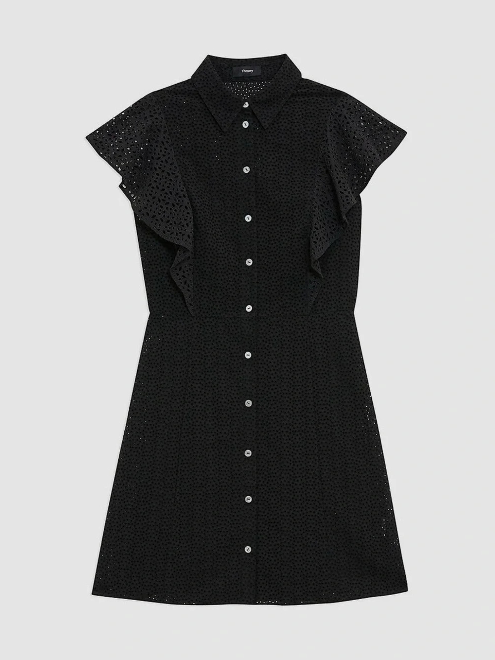 NWOT THEORY Nova Eyelet Ruffle Sleeve Lace Eyelet Casual Mini Shirt Dress - Picture 2 of 6